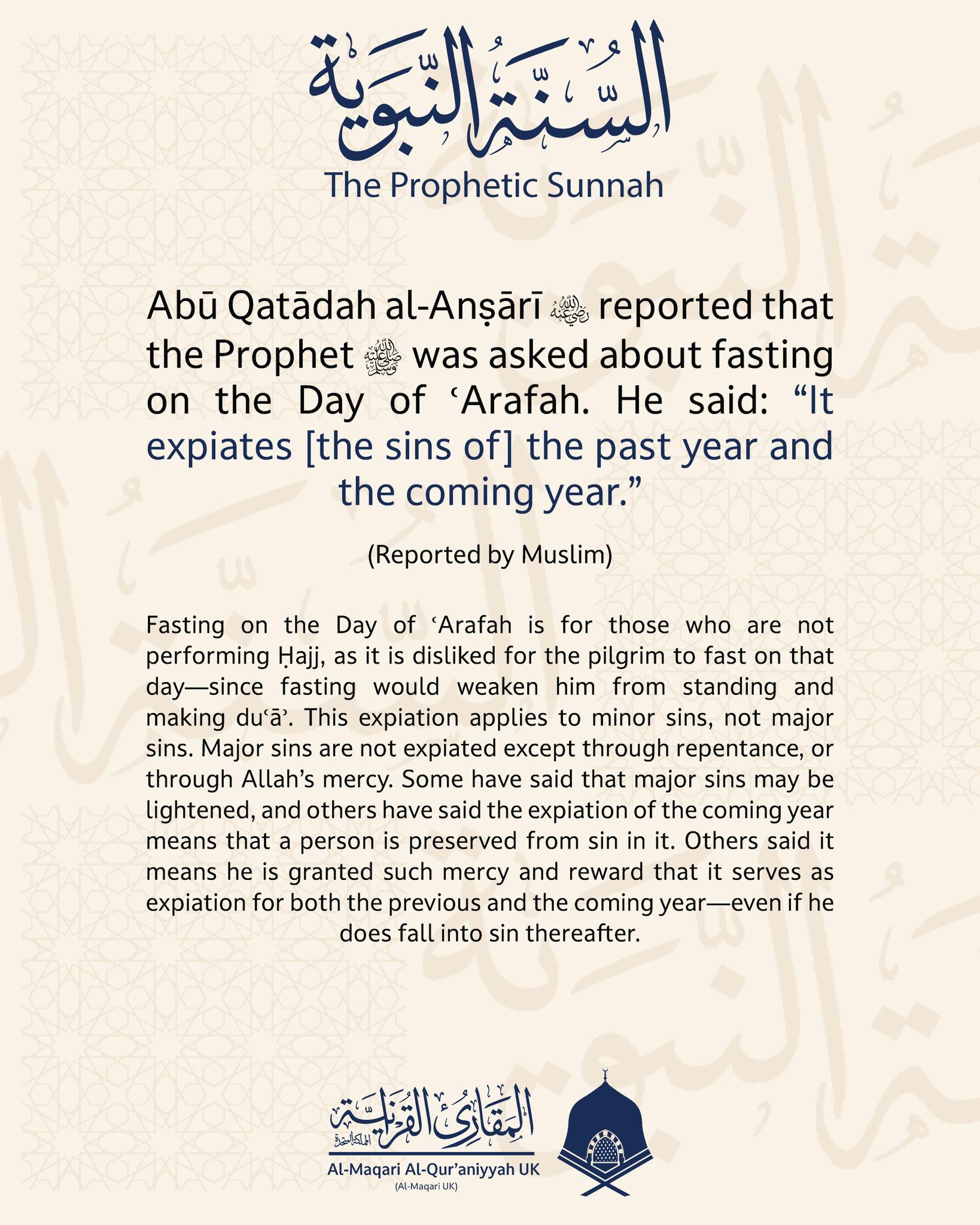 On fasting the Day of 'Arafah